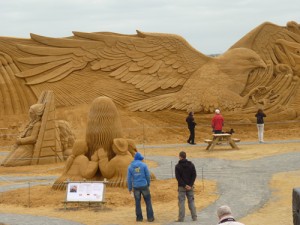 several huge sand sculptures