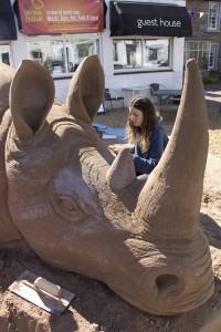 White Rhino Sand Sculpture and Claire Jamieson