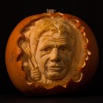 Celebrity Gordon Ramsey carved in to a pumpkin