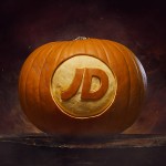 JD logo carved into a pumpkin