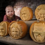Sand In Your Eye, Jamie Wardley with his famous faces pumpkins, image by REX