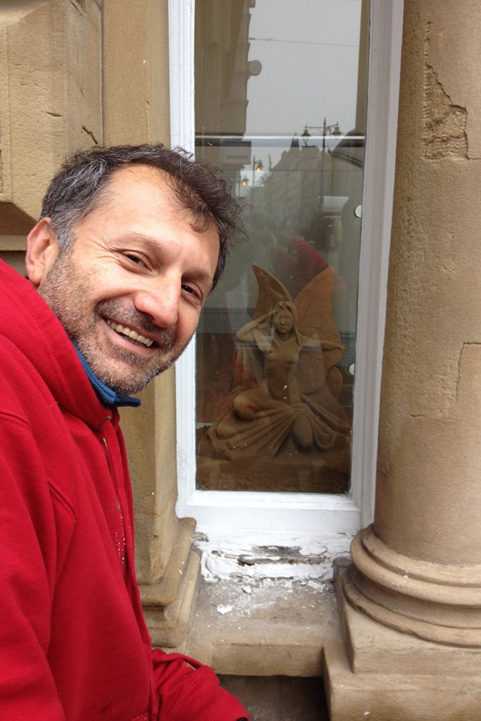 Yad and his Cottingley Fairy in the window of the Santandare Bank
