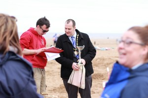 Tom and the Mayor announcing the winners of the sand sculpture competition