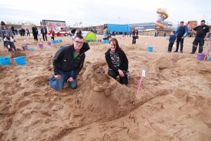 Sand sculpture competition winners with Elvis merman!