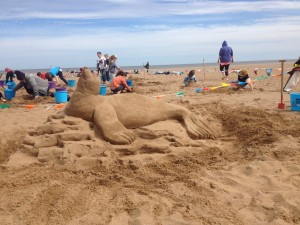Seal sand sculpture made during the weekend of sand sculpture in Skegness