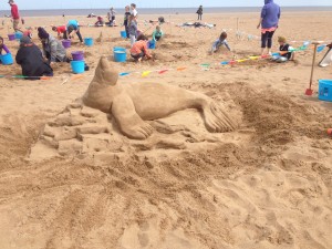 Seal sand sculpture made during the weekend of sand sculpture in Skegness