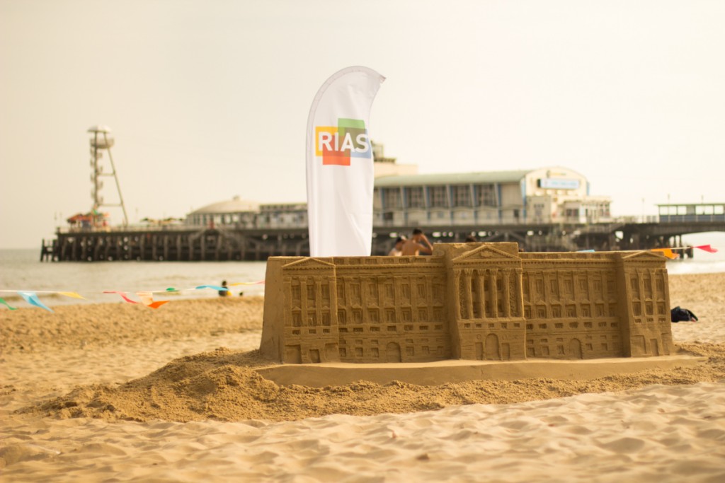 Beach sand sculpture of Buckingham Palace to celebrate the Queen's 90th Birthday