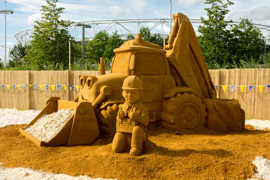 Bob The Builder and Scoop sand sculpture one of the events at Olympic Park beach