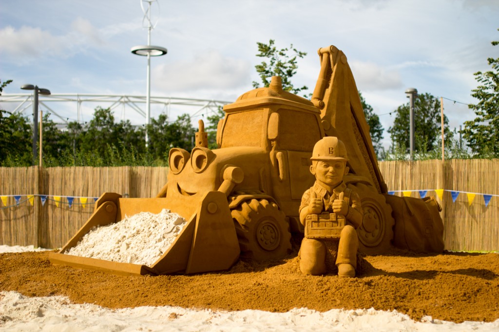 Professional sand sculpture of Bob The Builder