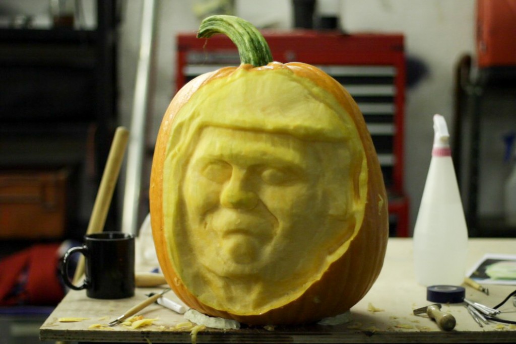 Donald Trump pumpkin carving progresses
