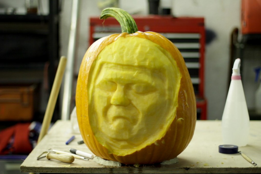 Donald Trump pumpkin carving progresses