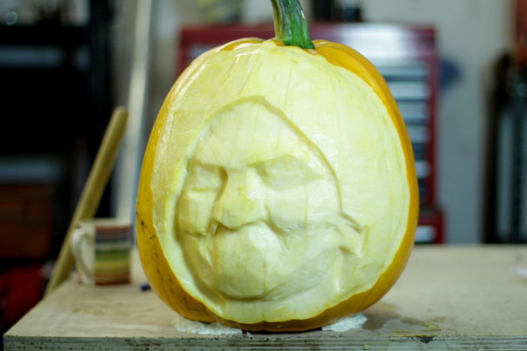 Hilary Clinton pumpkin carving progress