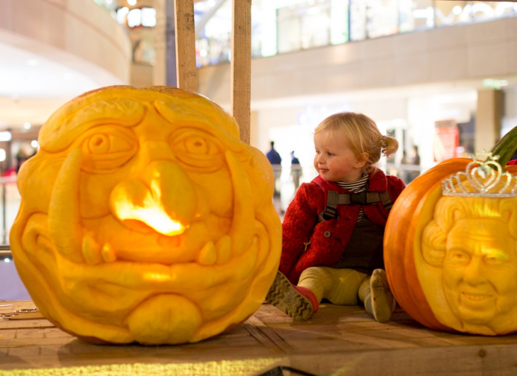 Our big friendly monster....checking out the pumpkins on display at Leeds Trinity shopping centre for Halloween