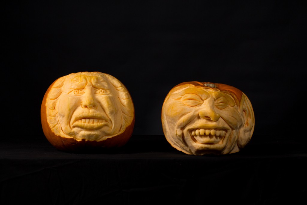 Scary faces carved into pumpkins
