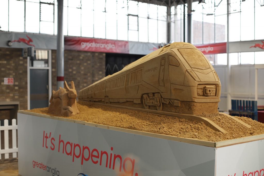 train sand sculpture